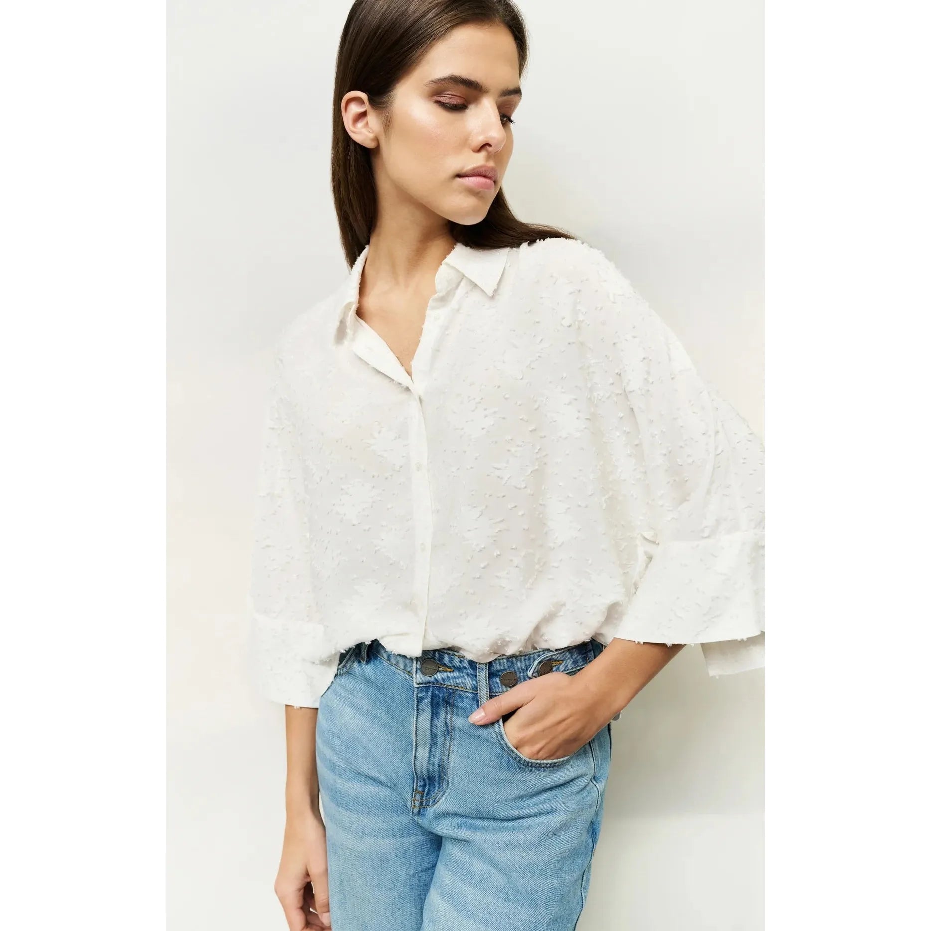 Cropped Jacquard Airy Blouse