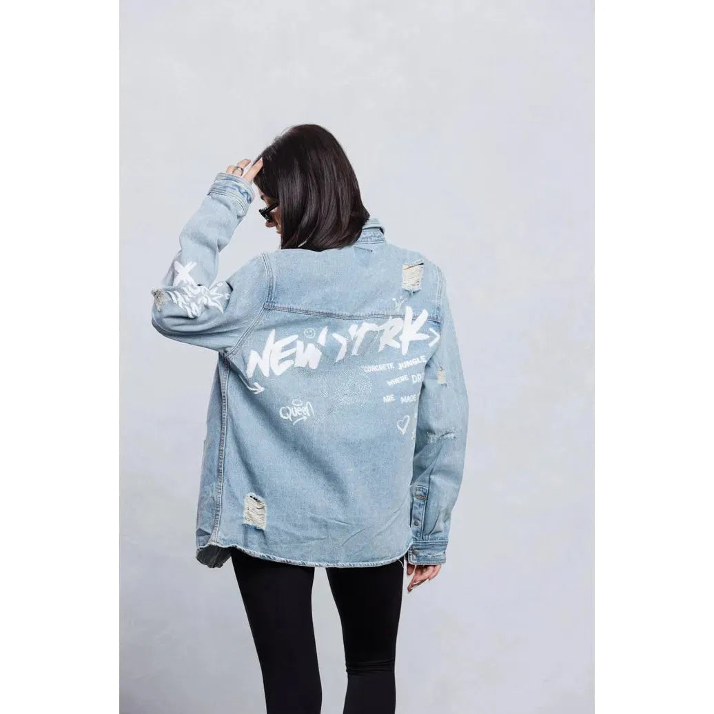 New York Rhinestones Denim Jacket