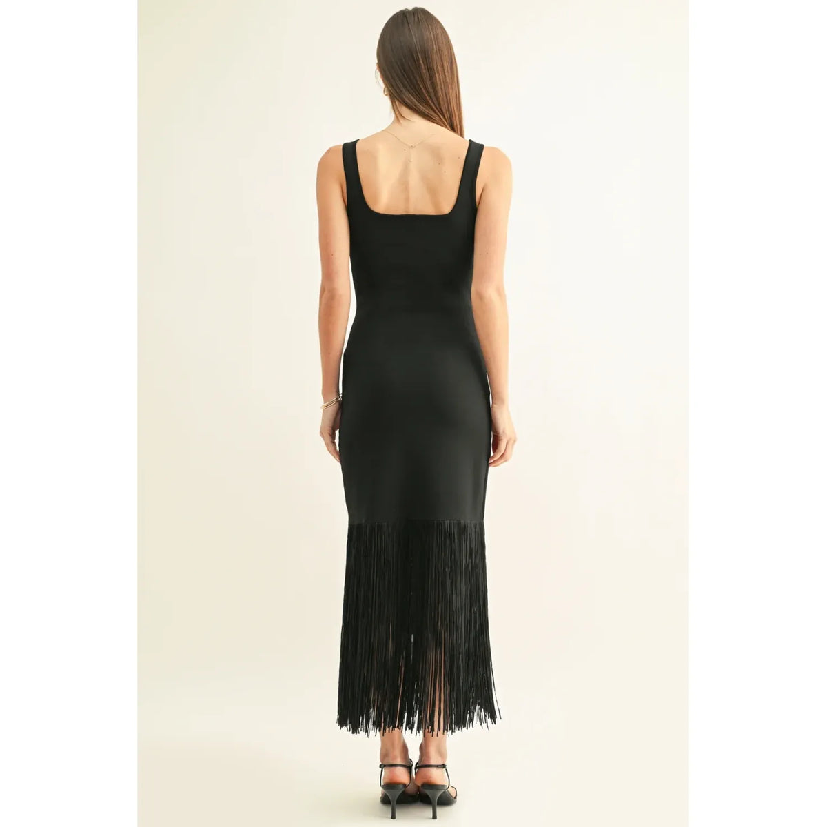 Amani Sparkle Fringed Hem Maxi Knit Dress