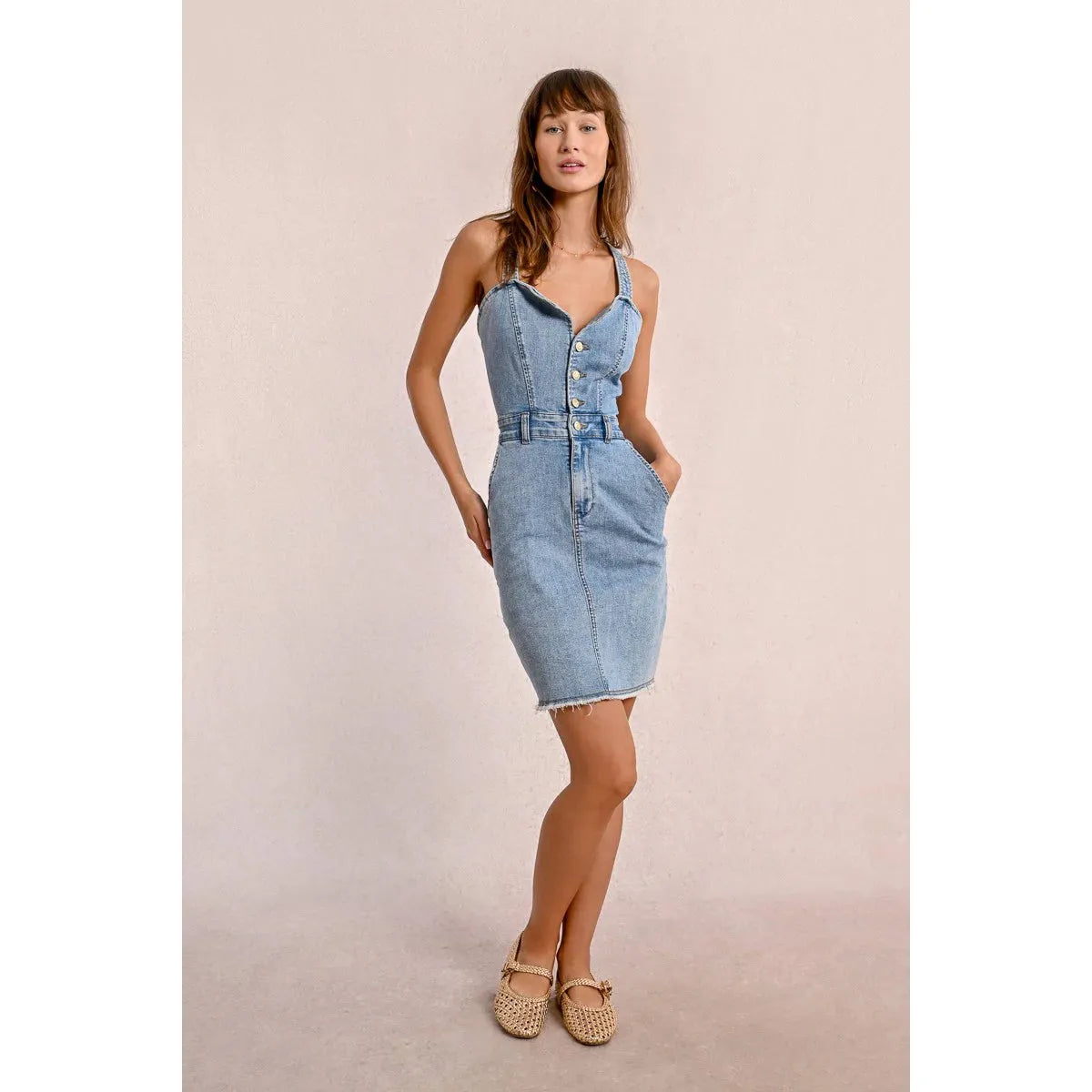 Strappy Light Blue Denim Dress