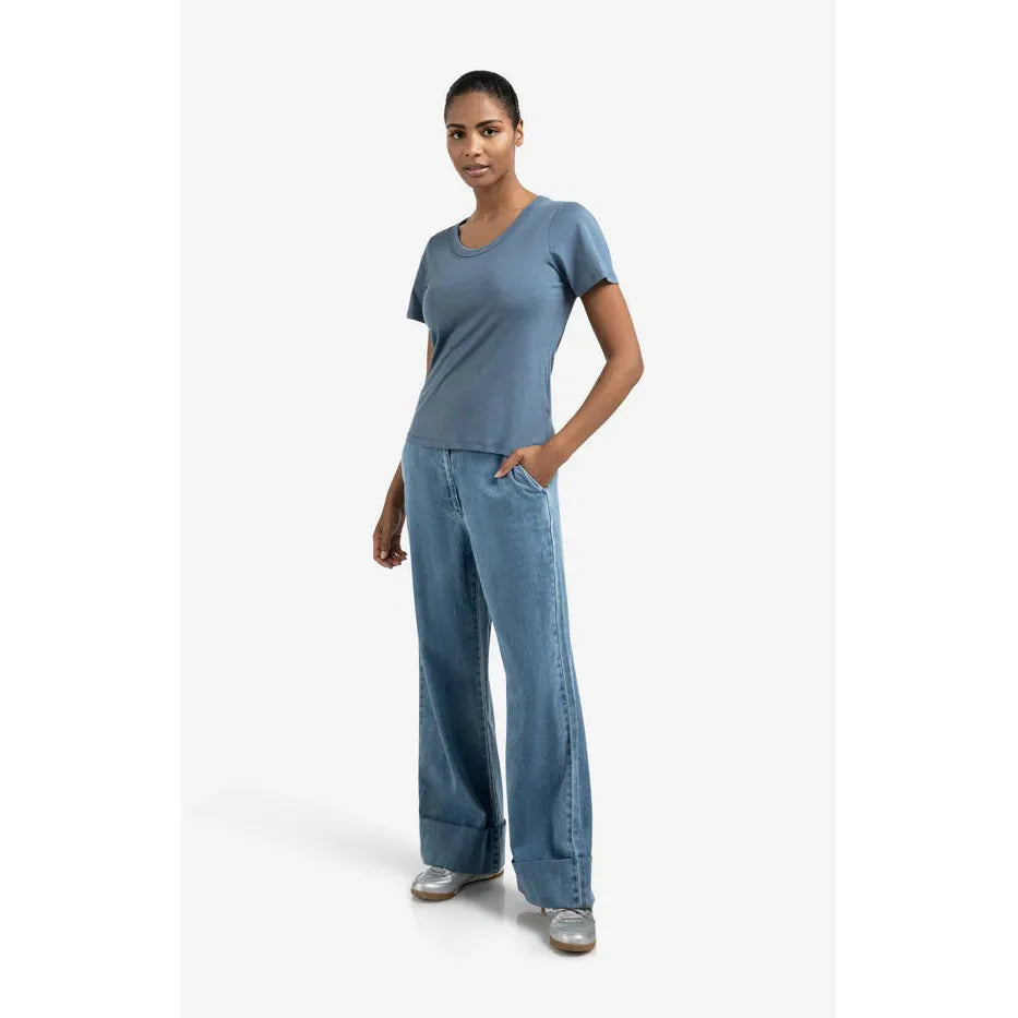 Denim Trousers with turn-ups and elastic waistband | 32" L