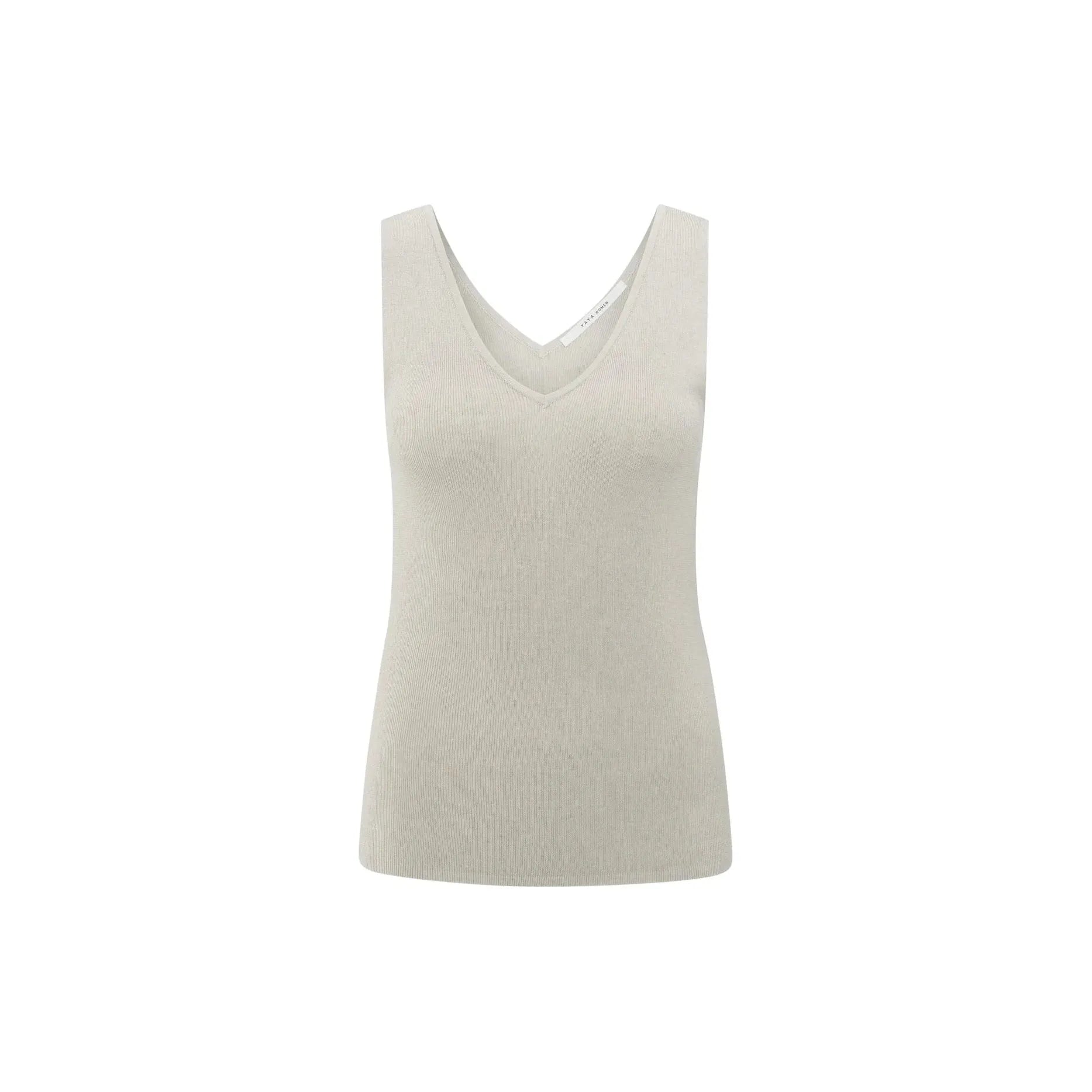 Fine rib knitted tank top with V-neckline