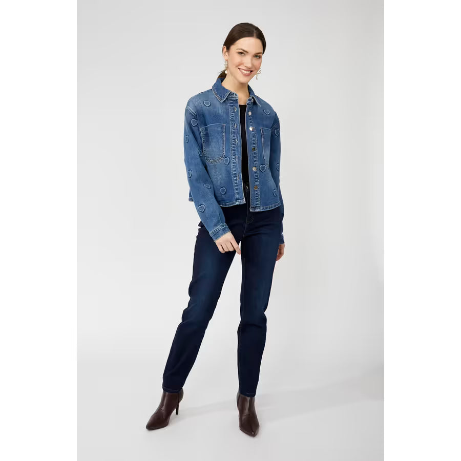 Heart Embroidered Denim Button Shirt