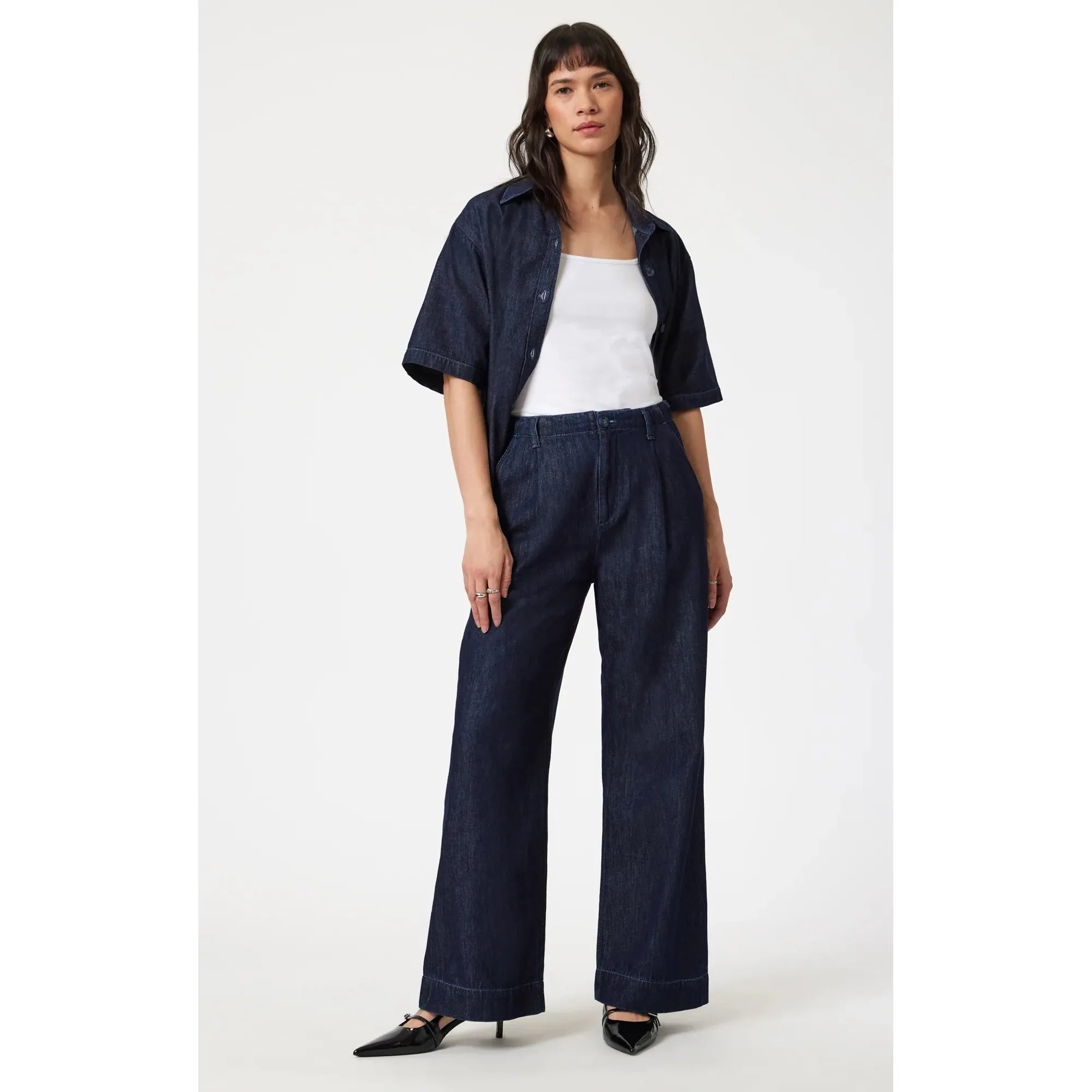 Pera Pleated Wide Leg Jeans | High Rise