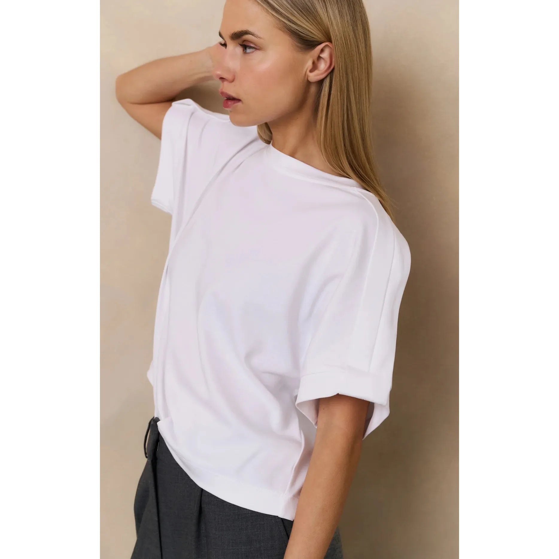 Jersey Top with Short Sleeves and Fold Detail