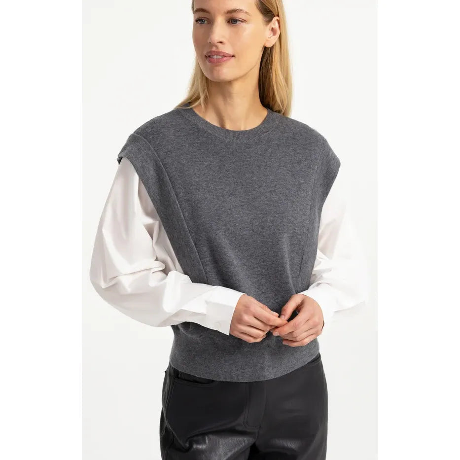 Knitted Sweater w/ Woven Sleeves