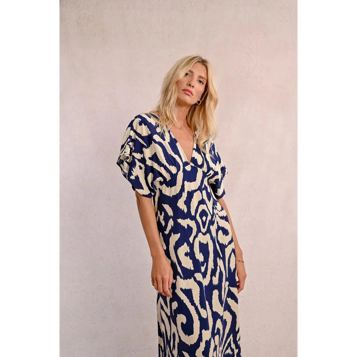 Navy Thais Printed Maxi Dress