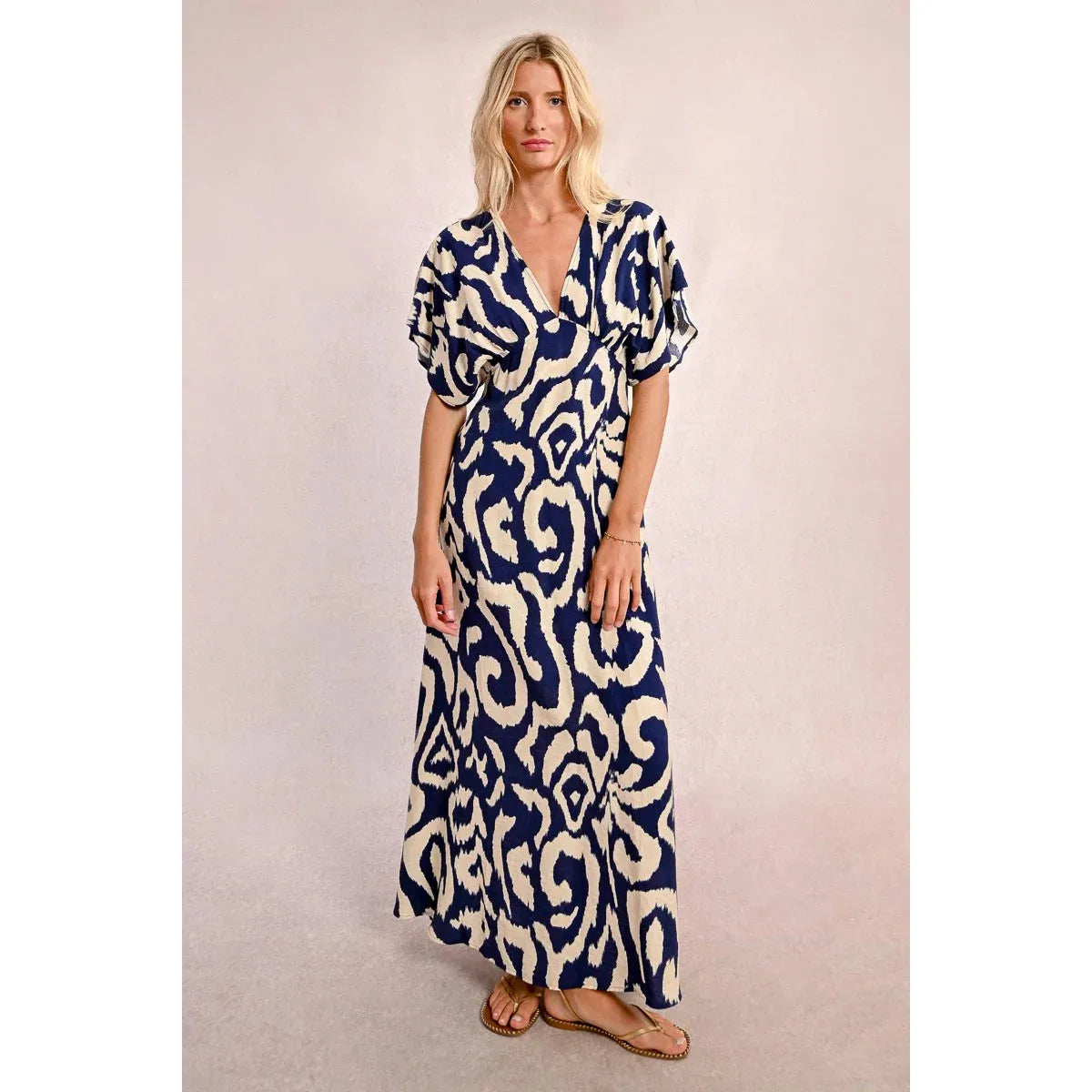 Navy Thais Printed Maxi Dress