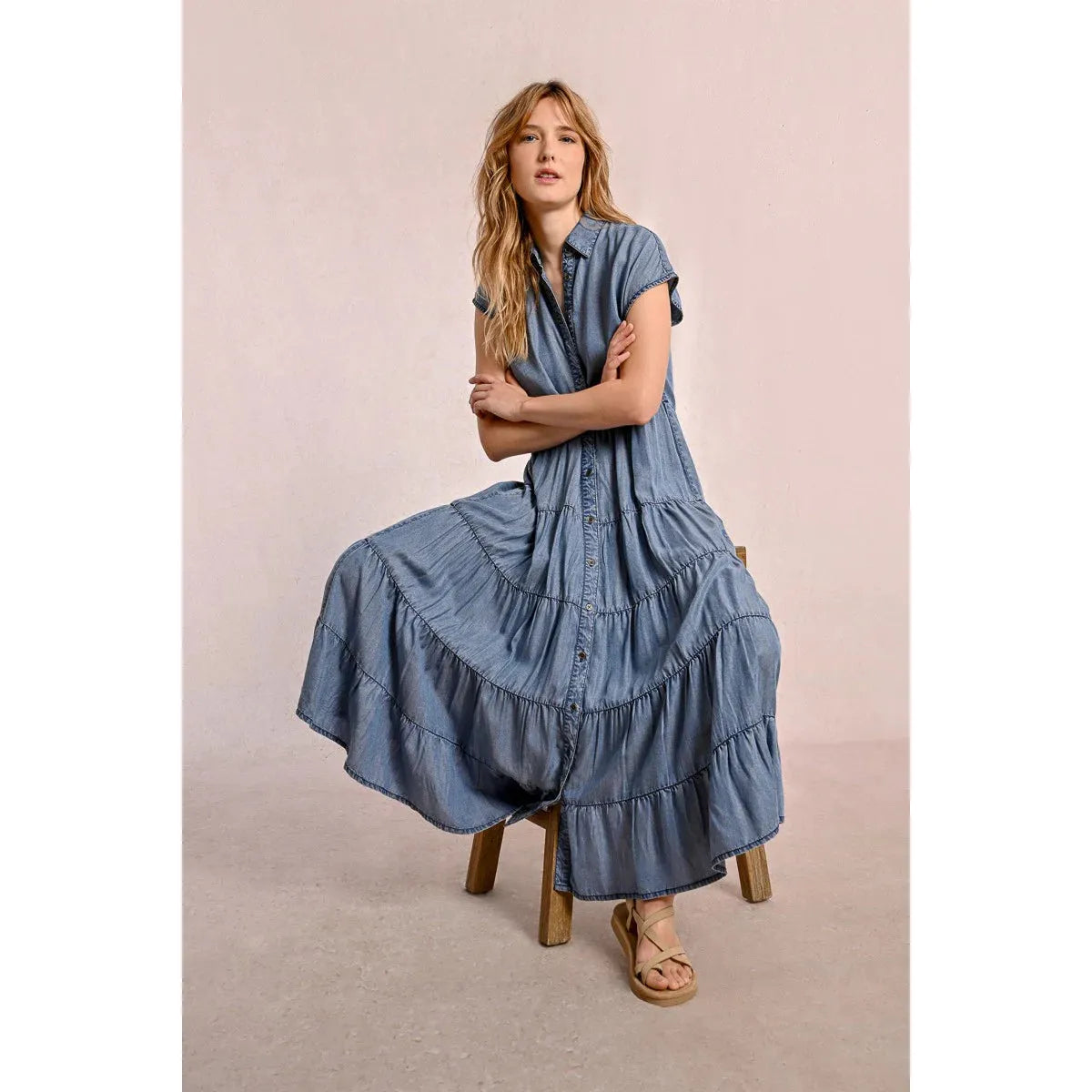 Long Ruffled Shirt Dress