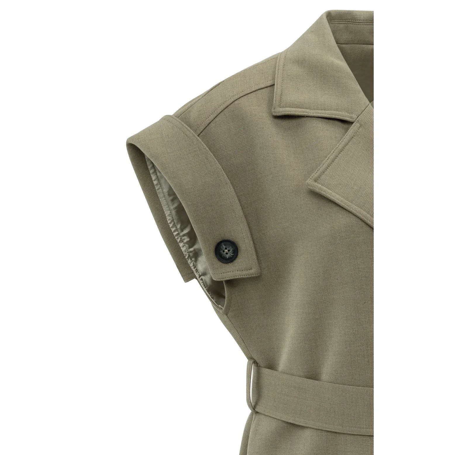 Long Sleeveless Coat with Waist Belt