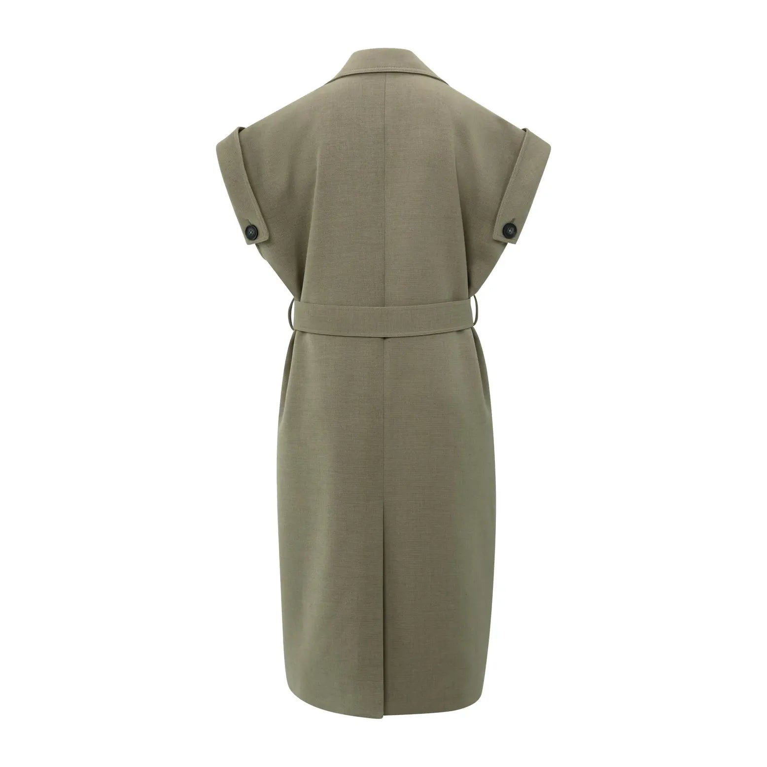 Long Sleeveless Coat with Waist Belt
