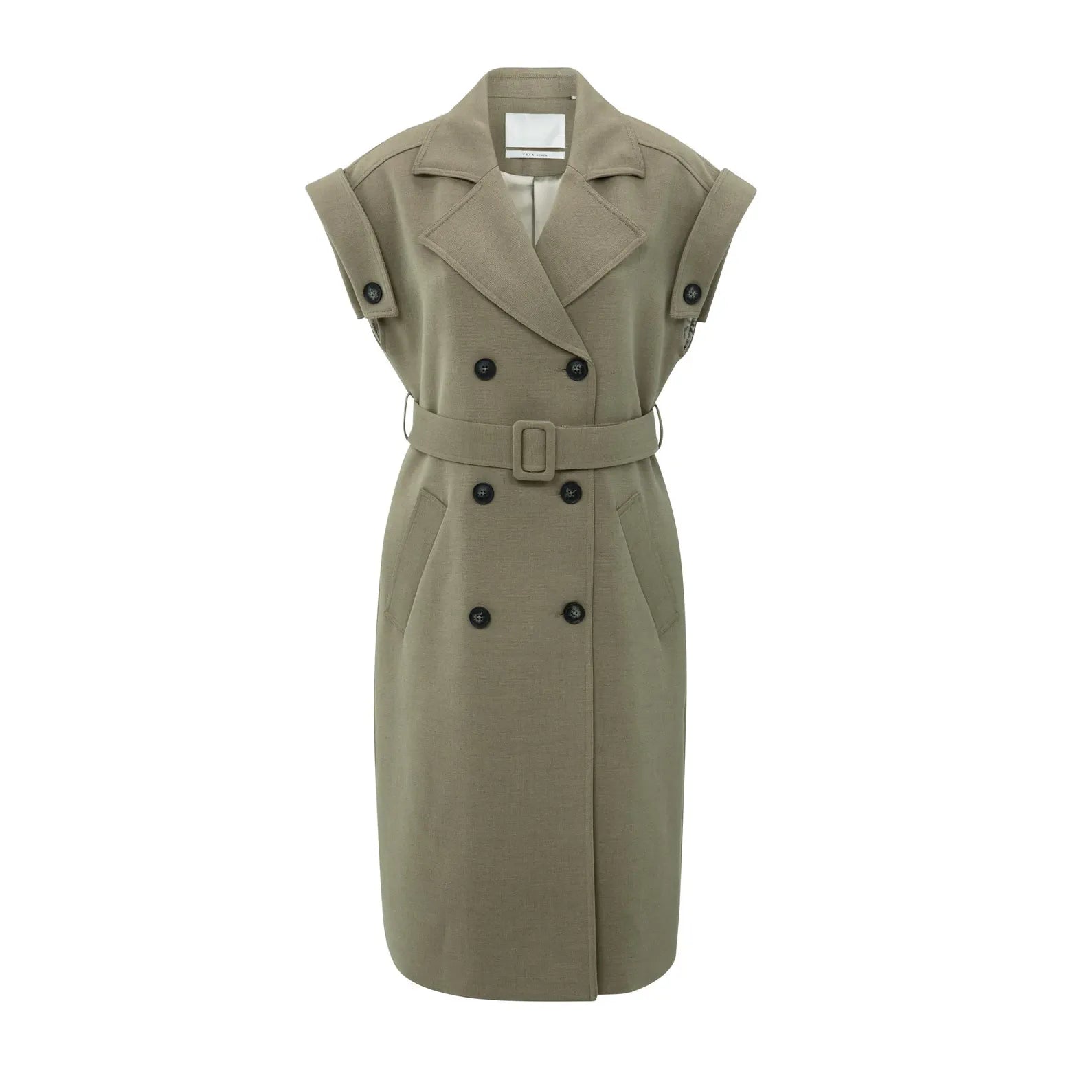 Long Sleeveless Coat with Waist Belt