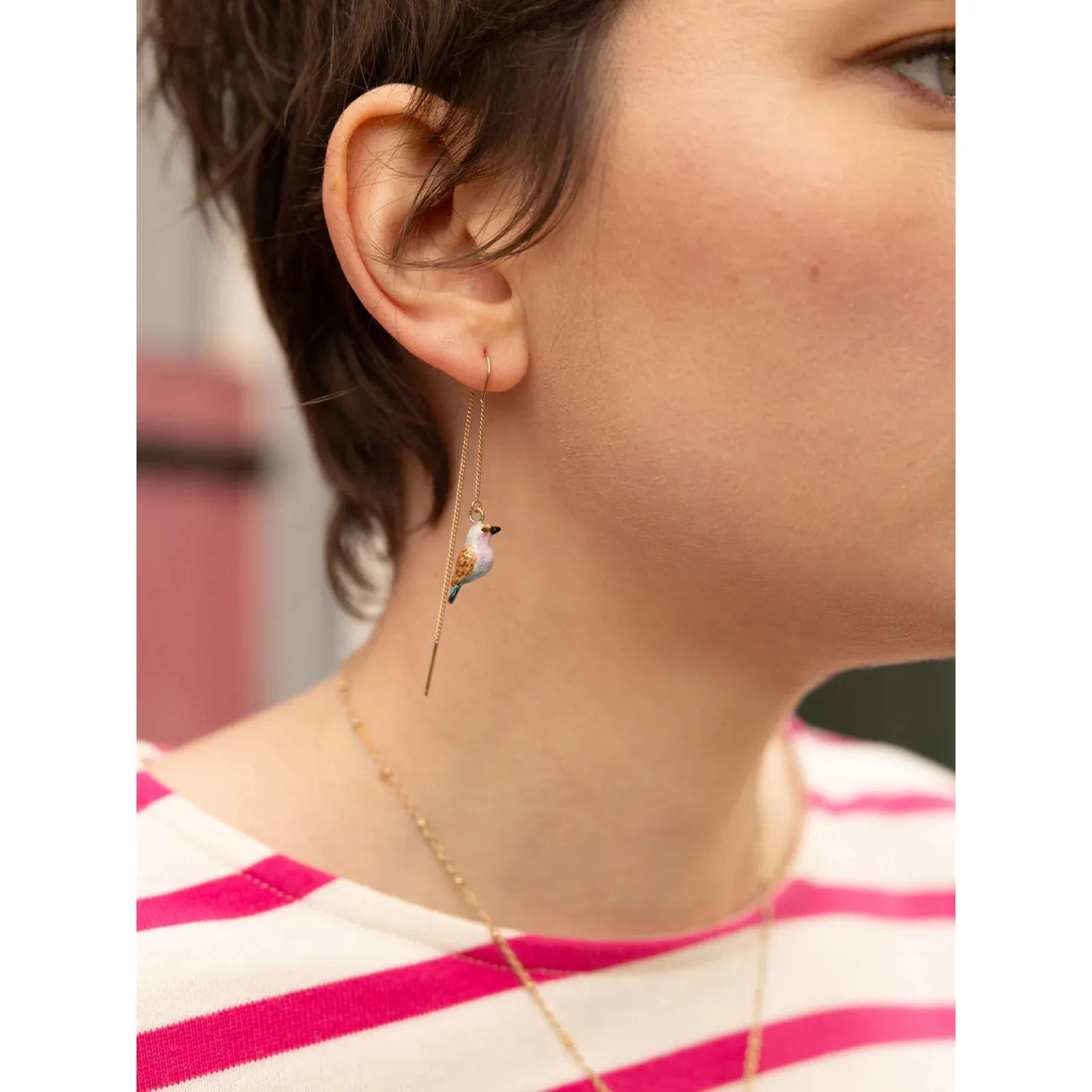 Thistle Flower & Bird Long Earrings