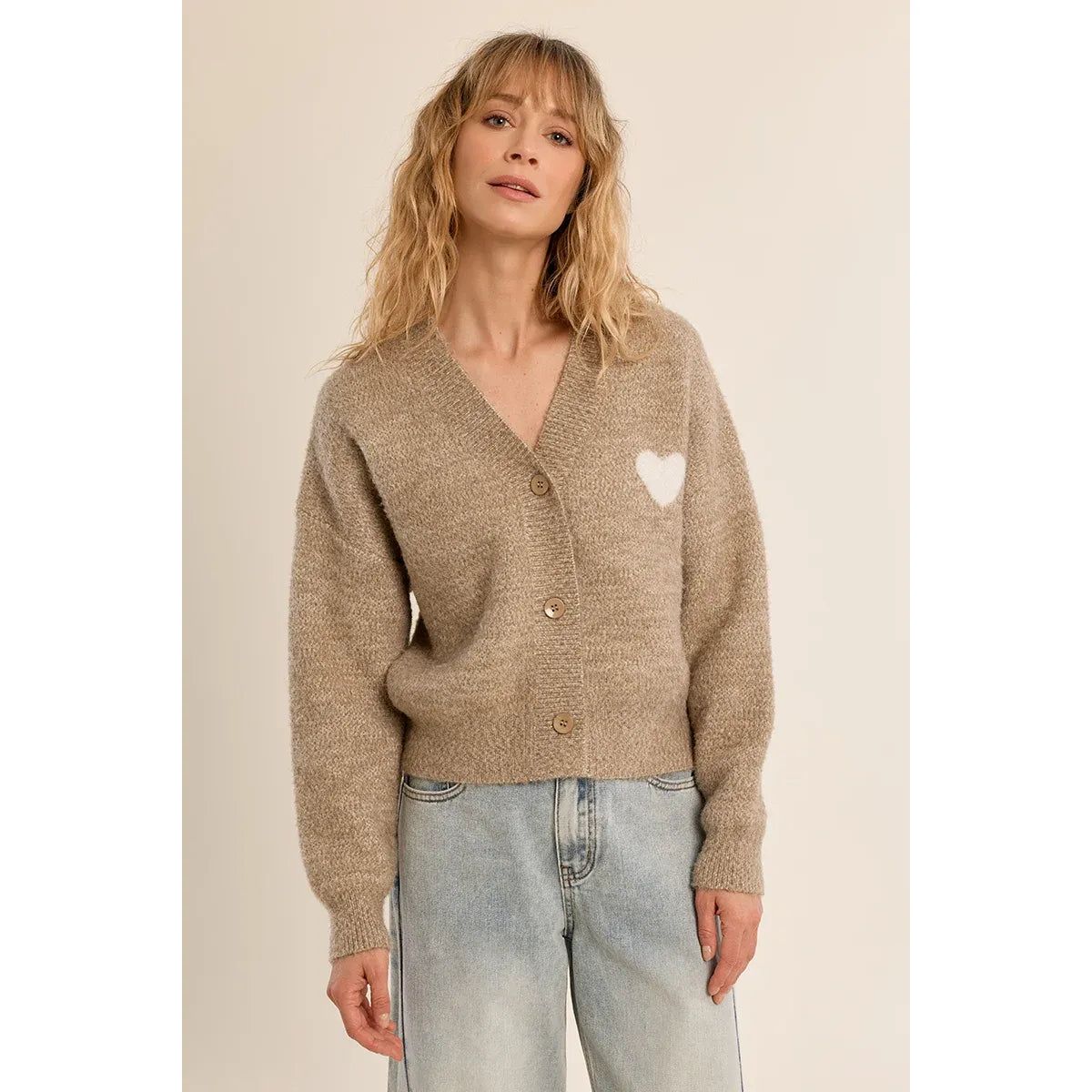 V-Neck Heart Detail Cardigan