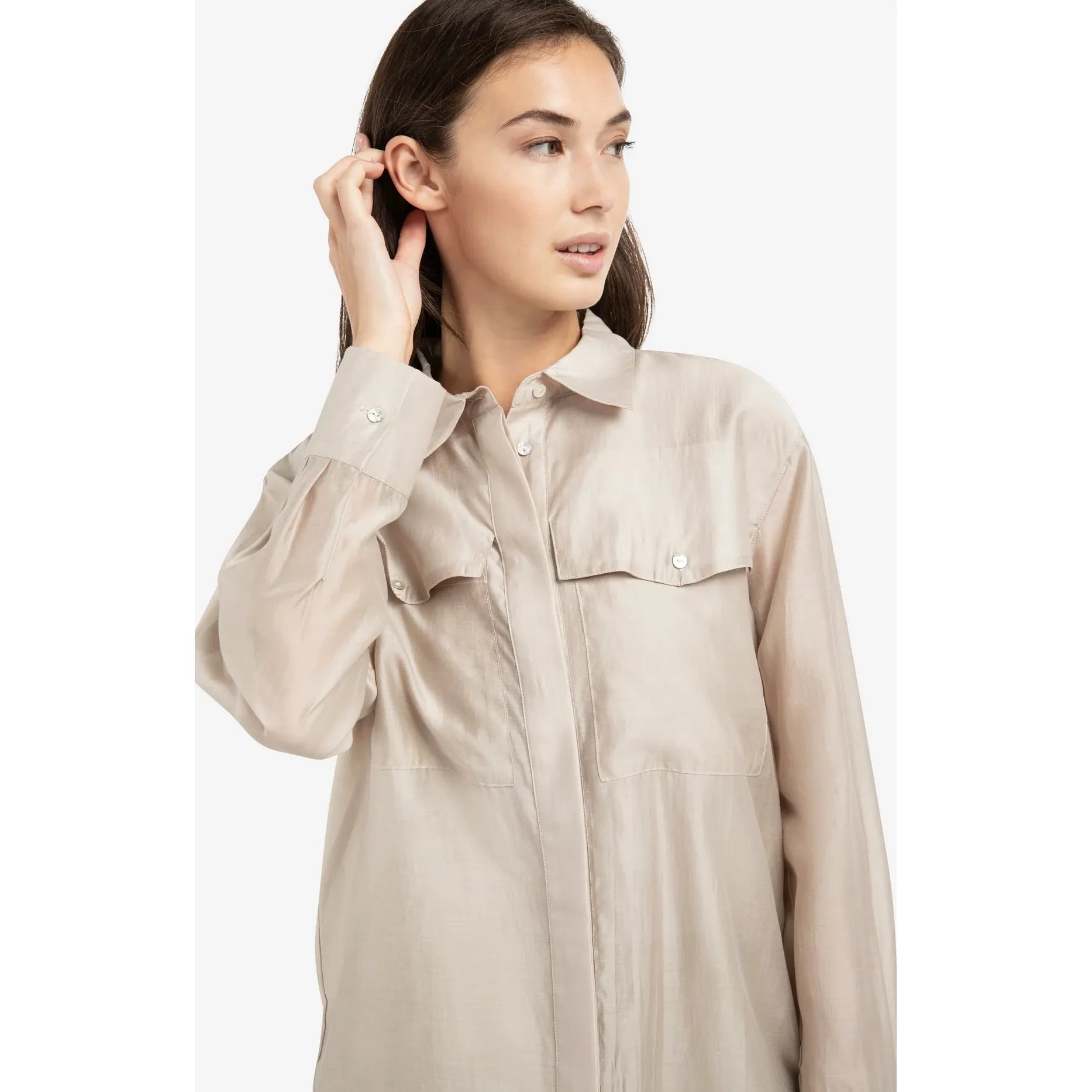Sheer blouse with Chest Pockets