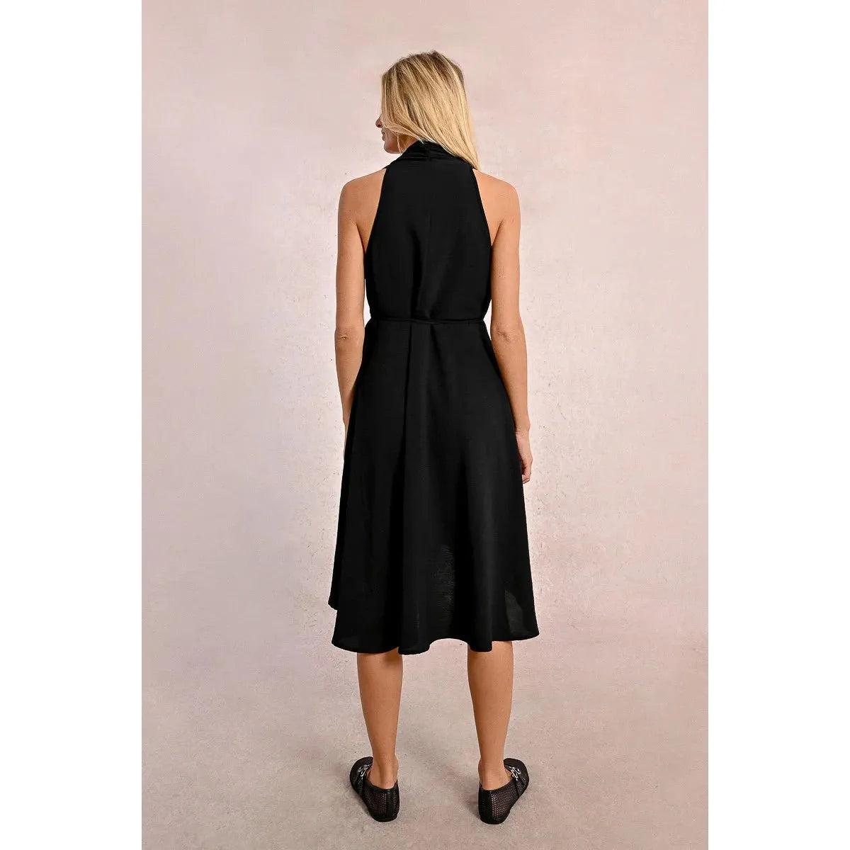 Black Pleated Sleeveless Mini Dress