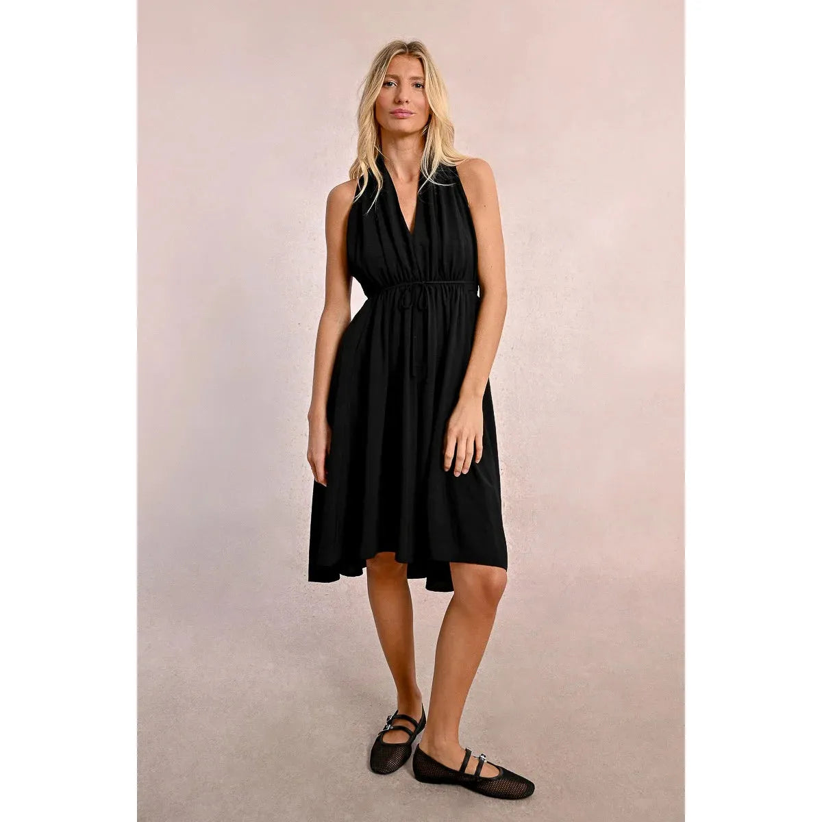 Black Pleated Sleeveless Mini Dress