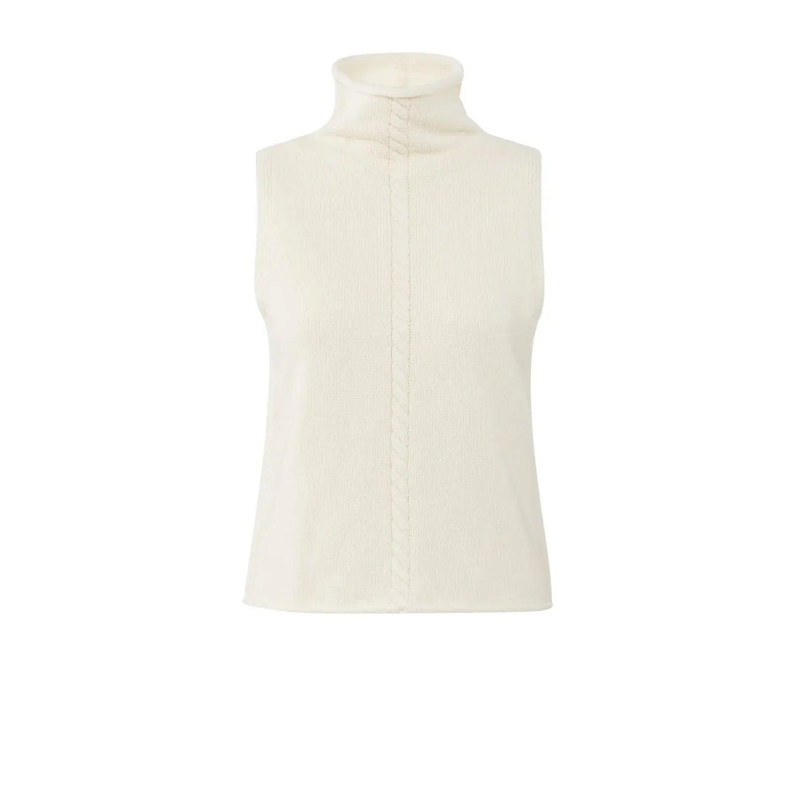 High Neck Sleeveless Sweater with Cable Detail