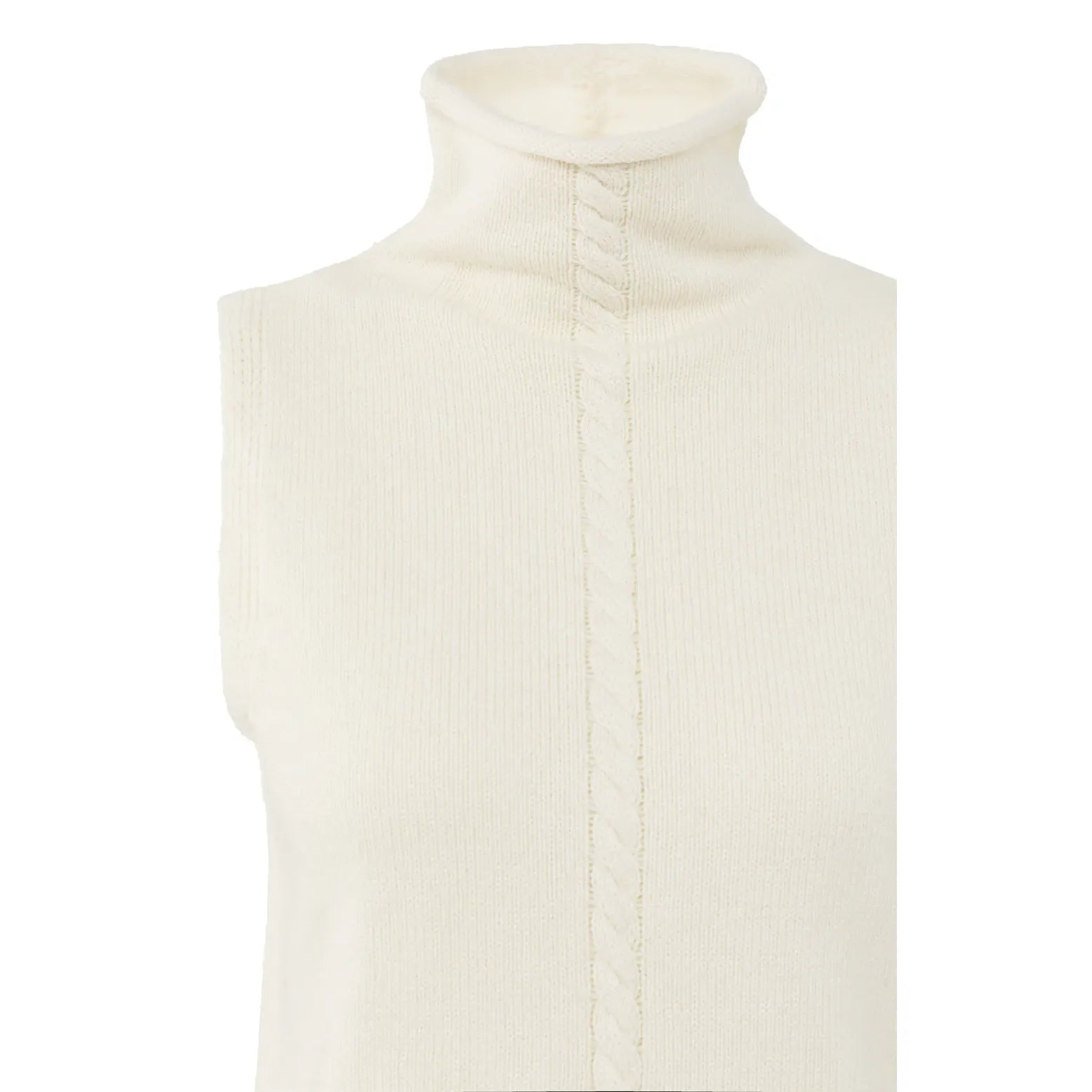 High Neck Sleeveless Sweater with Cable Detail