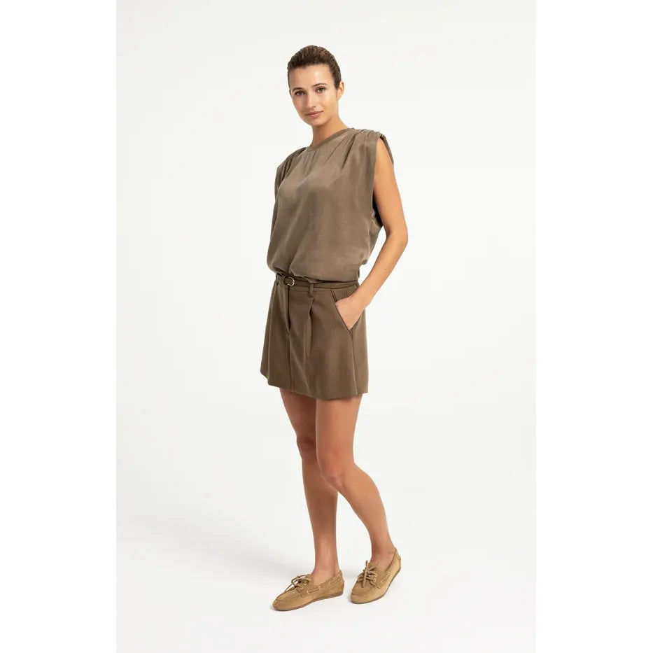 Sleeveless Top w/ Shoulder Pleats
