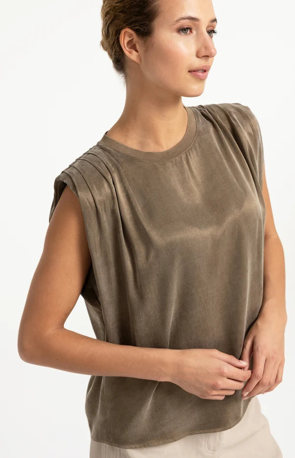 Sleeveless Top w/ Shoulder Pleats