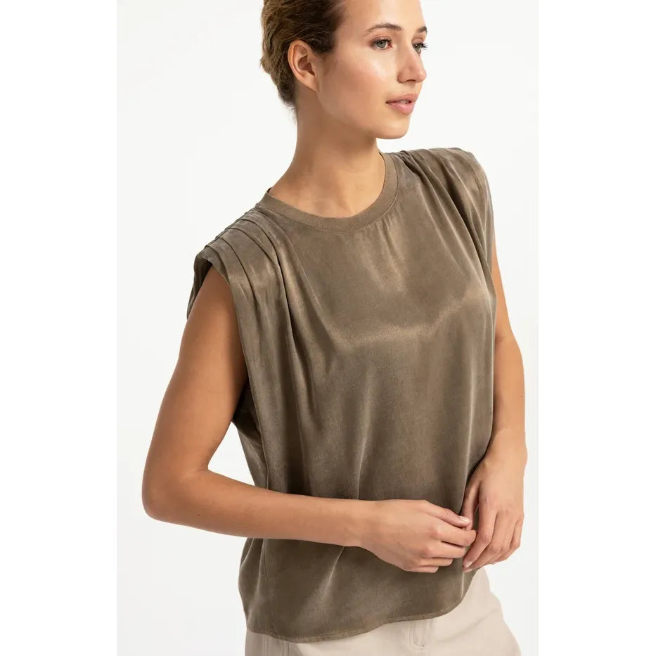 Sleeveless Top w/ Shoulder Pleats