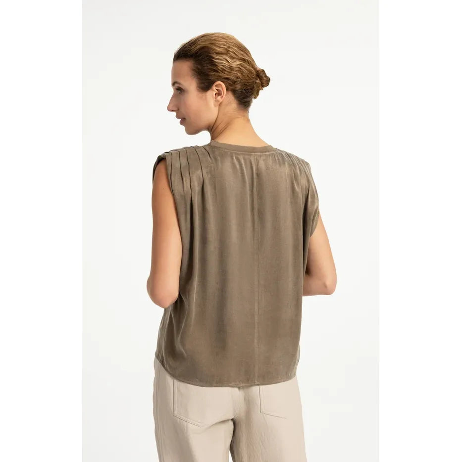 Sleeveless Top w/ Shoulder Pleats