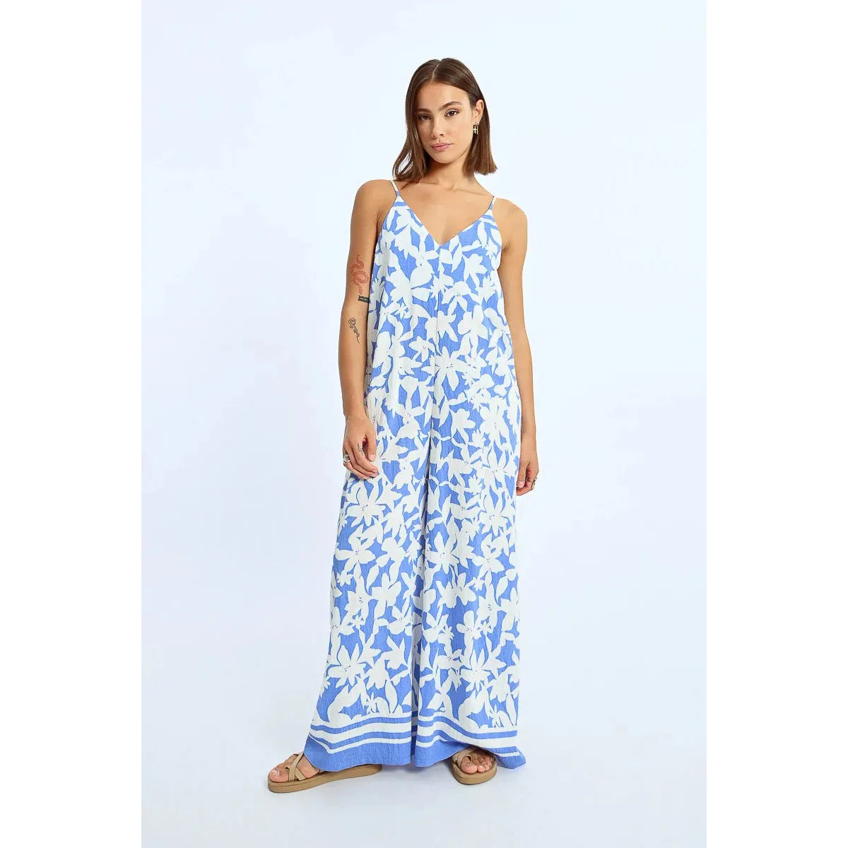 Blue Floral Strappy Jumpsuit