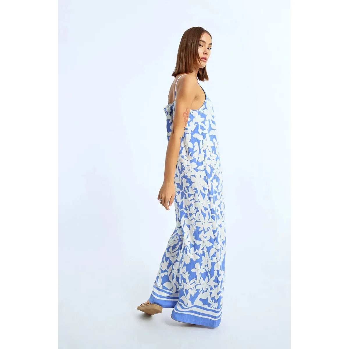 Blue Floral Strappy Jumpsuit
