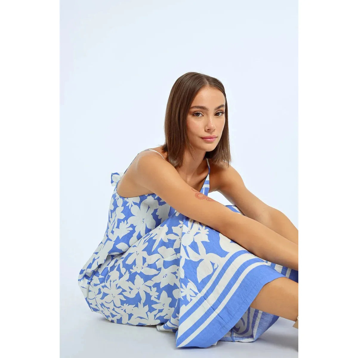 Blue Floral Strappy Jumpsuit