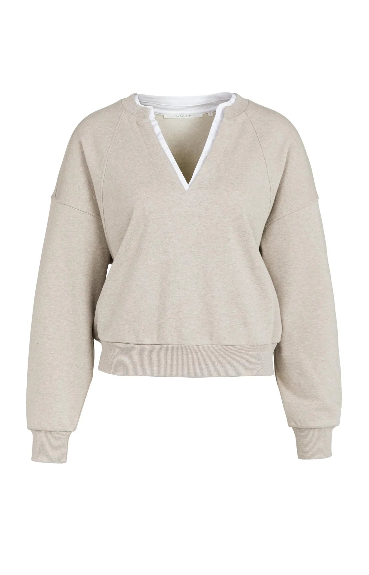 Woven Collar V-Neck Sweatshirt