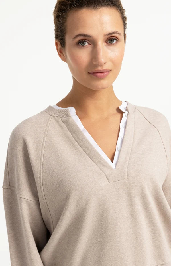 Woven Collar V-Neck Sweatshirt