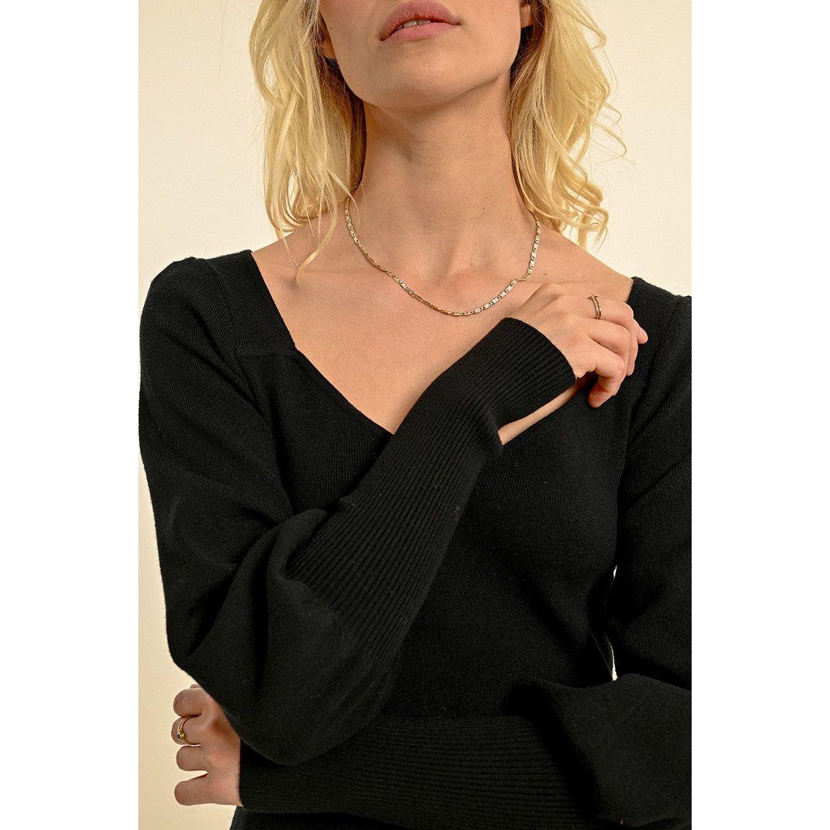 Sweetheart Neckline Puff Sleeve Sweater