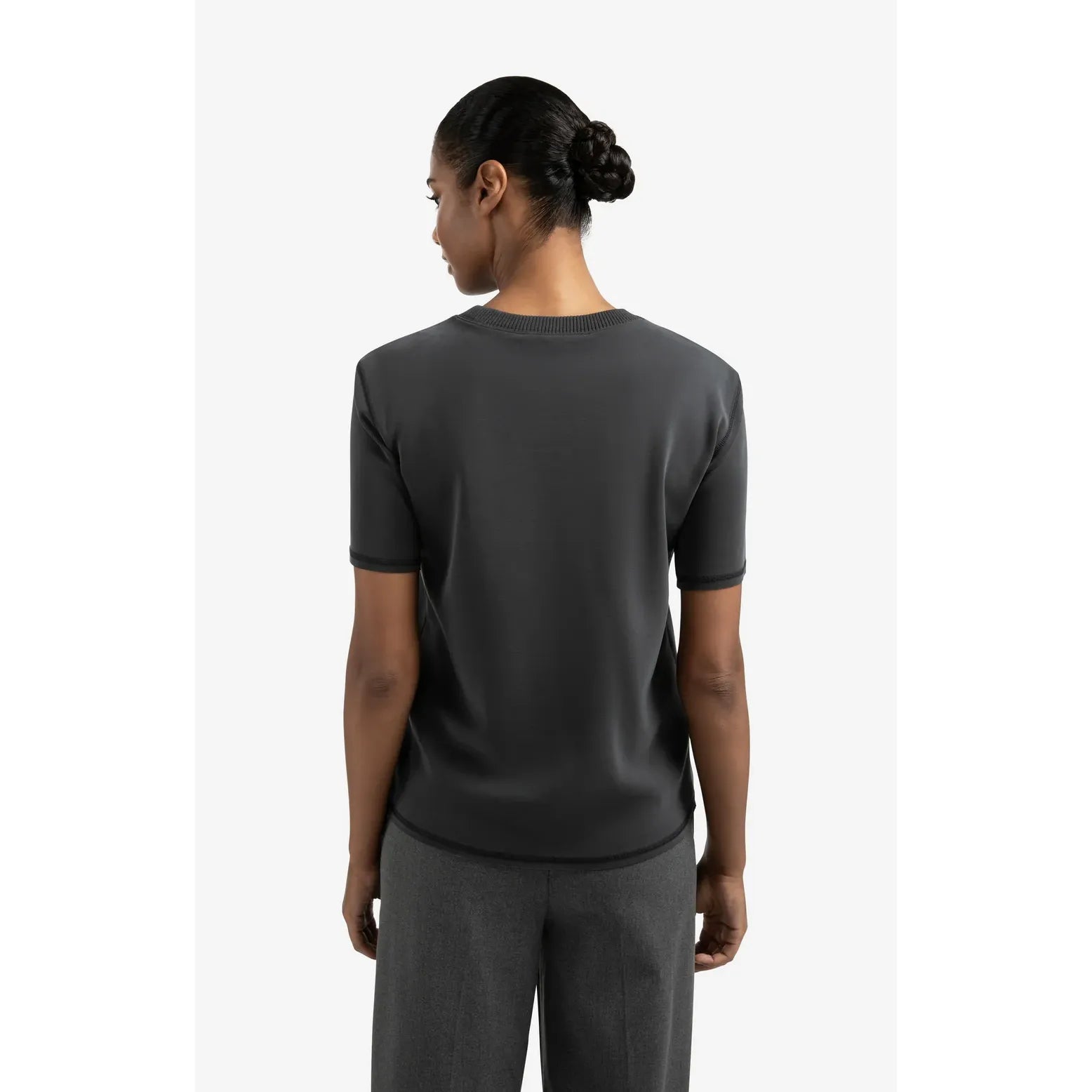 T-shirt with Knitted Ribbed Neckline