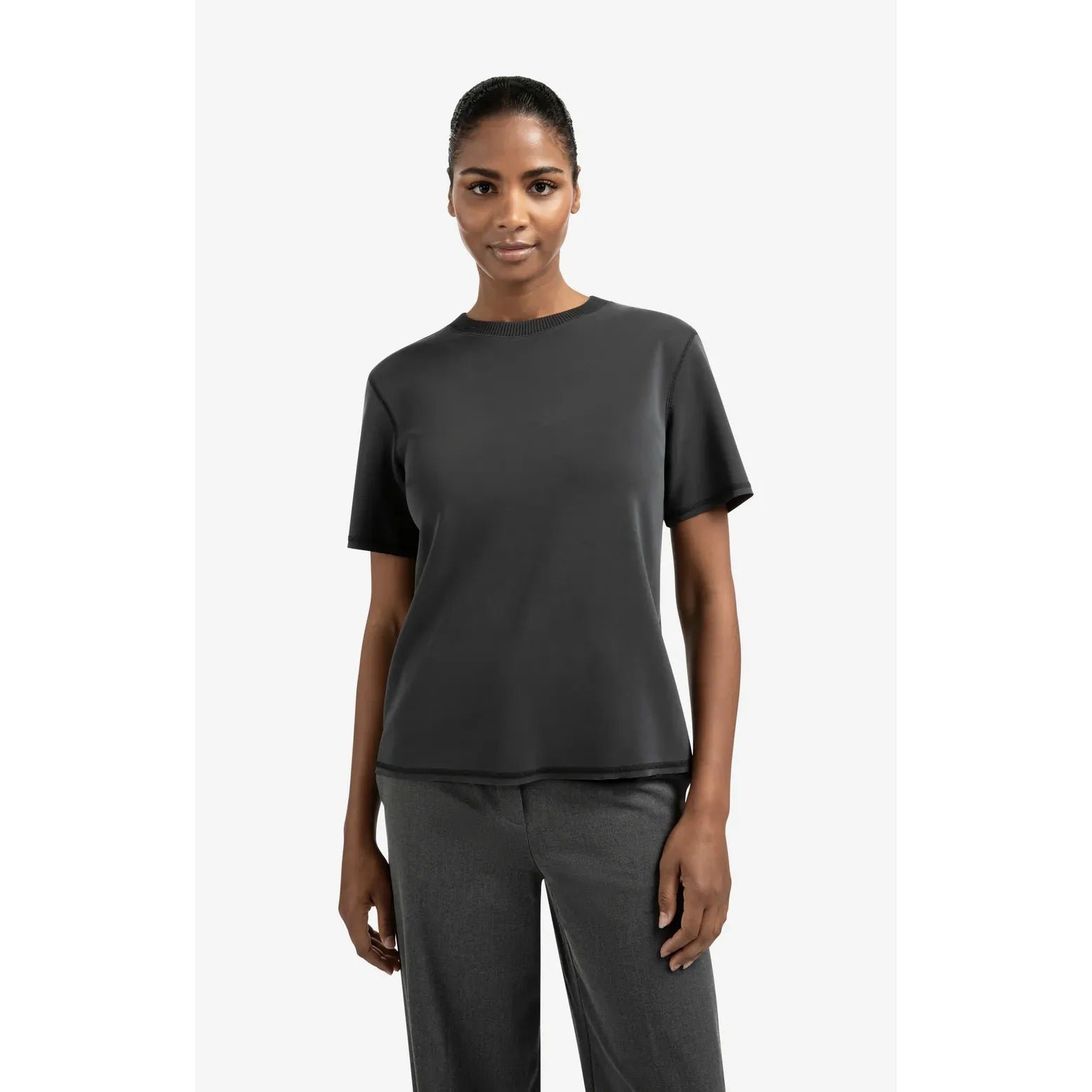T-shirt with Knitted Ribbed Neckline