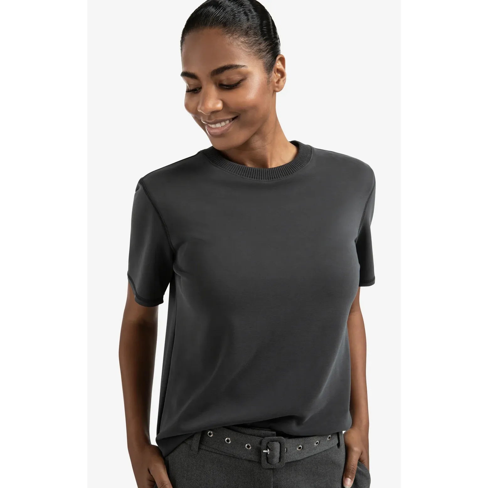T-shirt with Knitted Ribbed Neckline
