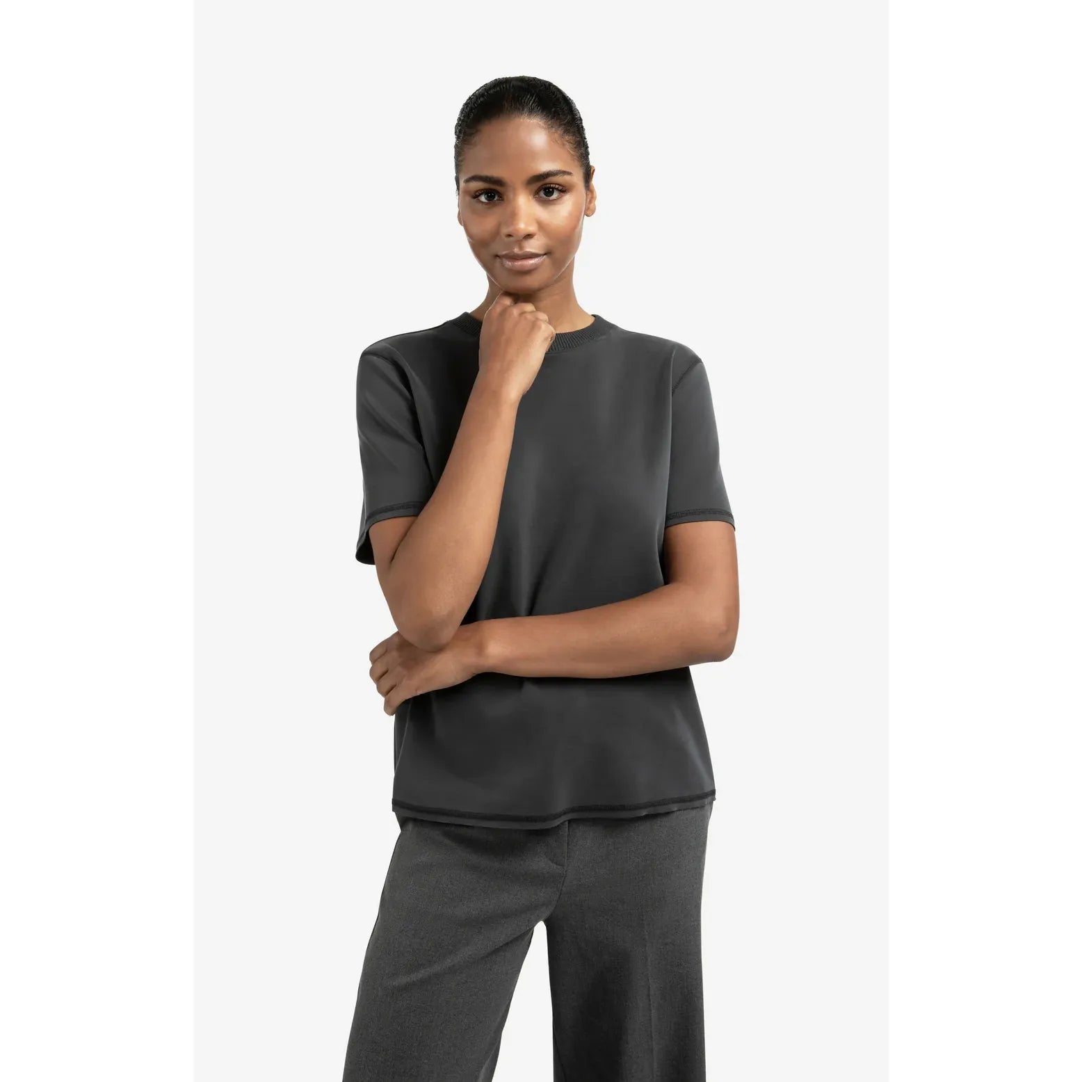 T-shirt with Knitted Ribbed Neckline