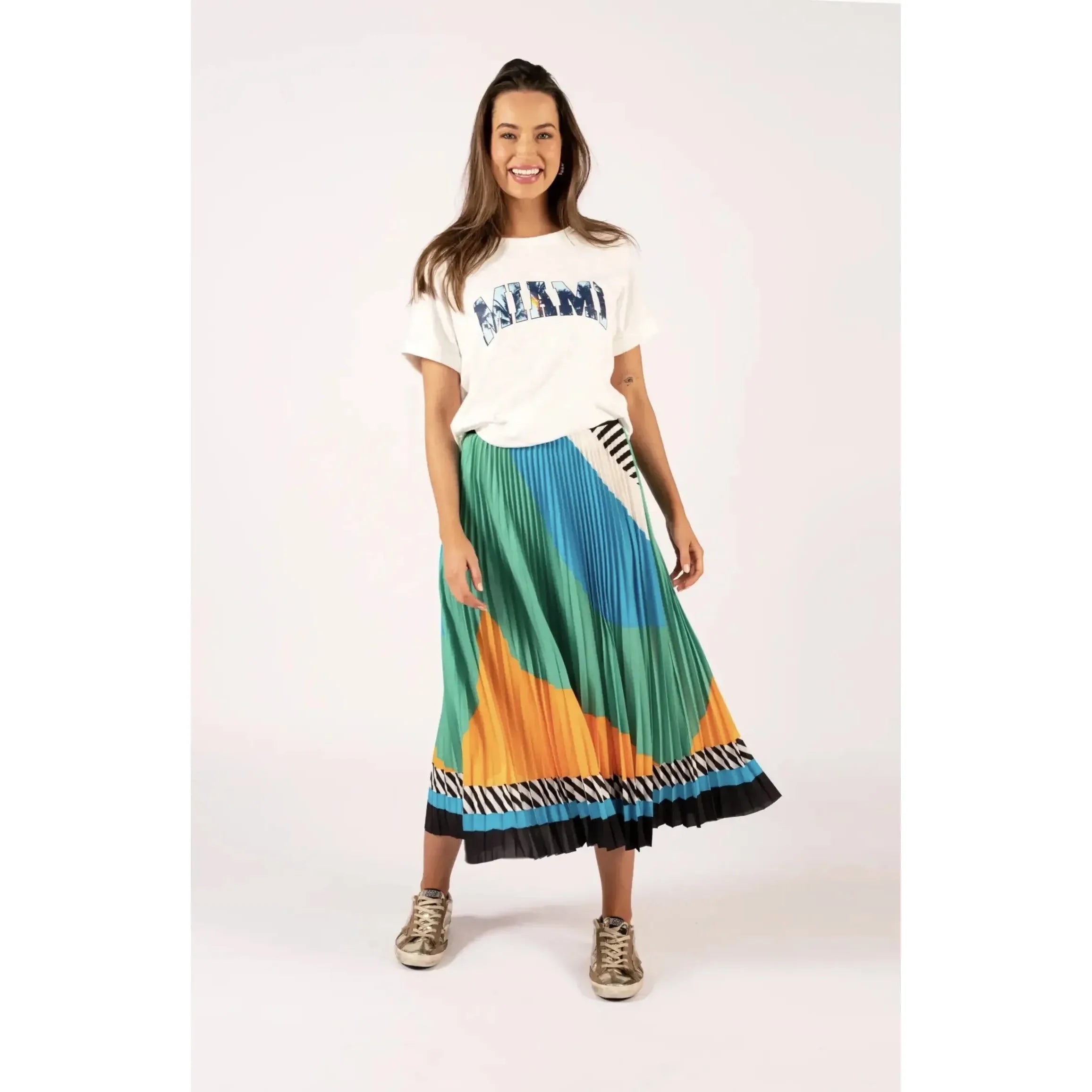 The Lilian Pleat Skirt in Amber Jade Print