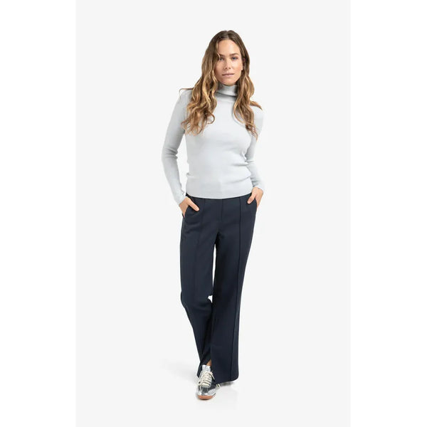Woven Wide Leg Trousers w/ Decorative Seams & Slit
