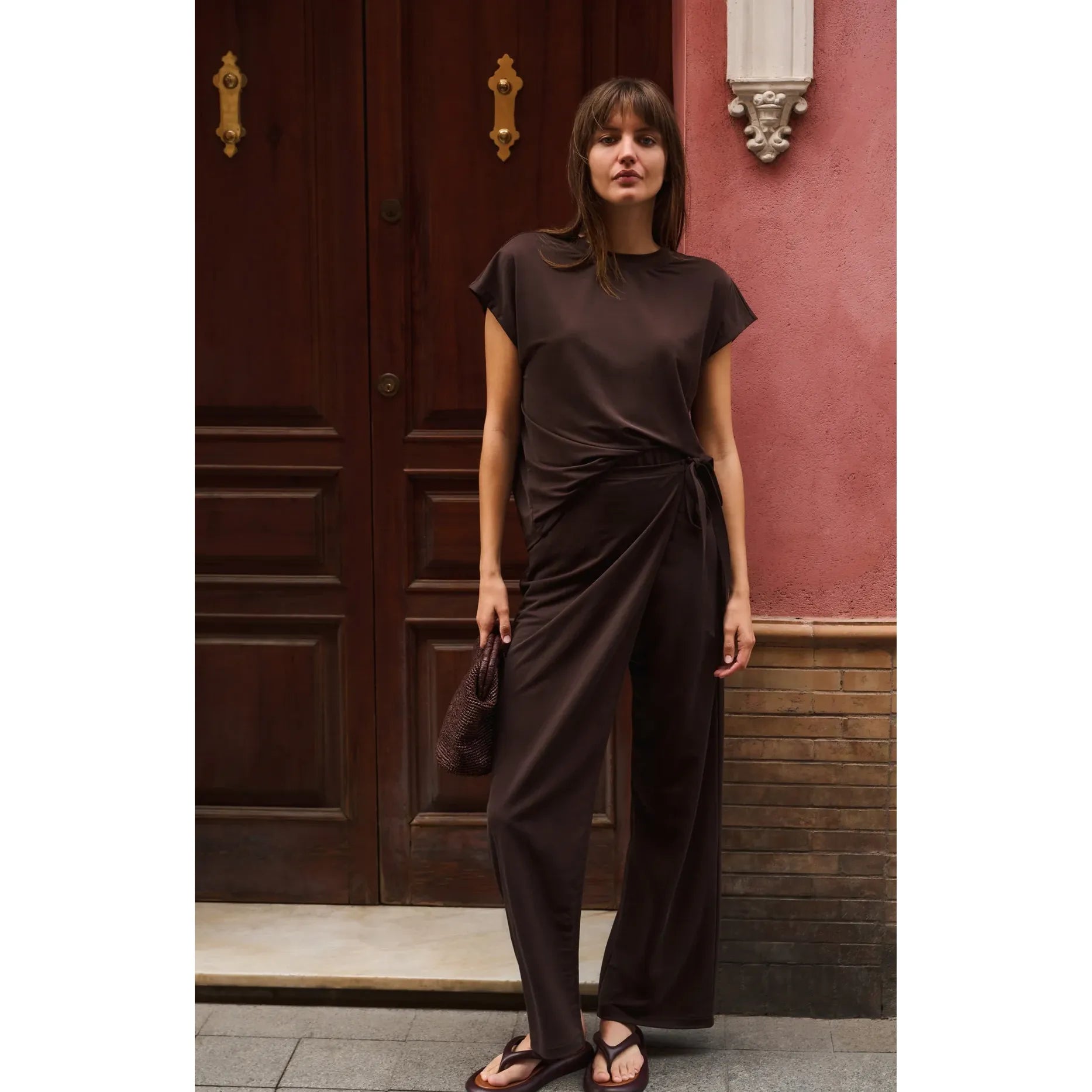 Aubergine Wrap Wide-Leg Trousers