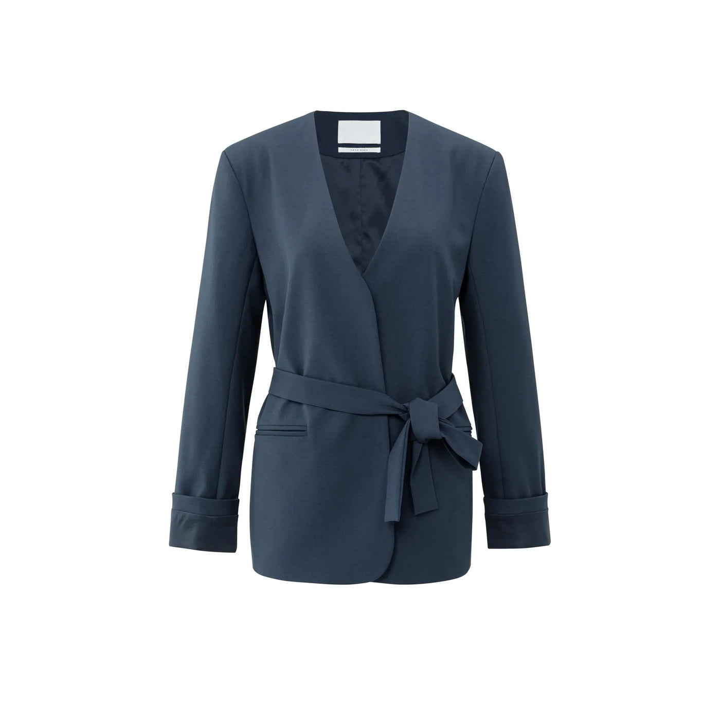 Woven Blazer with Belt and Folded Cuff Detail