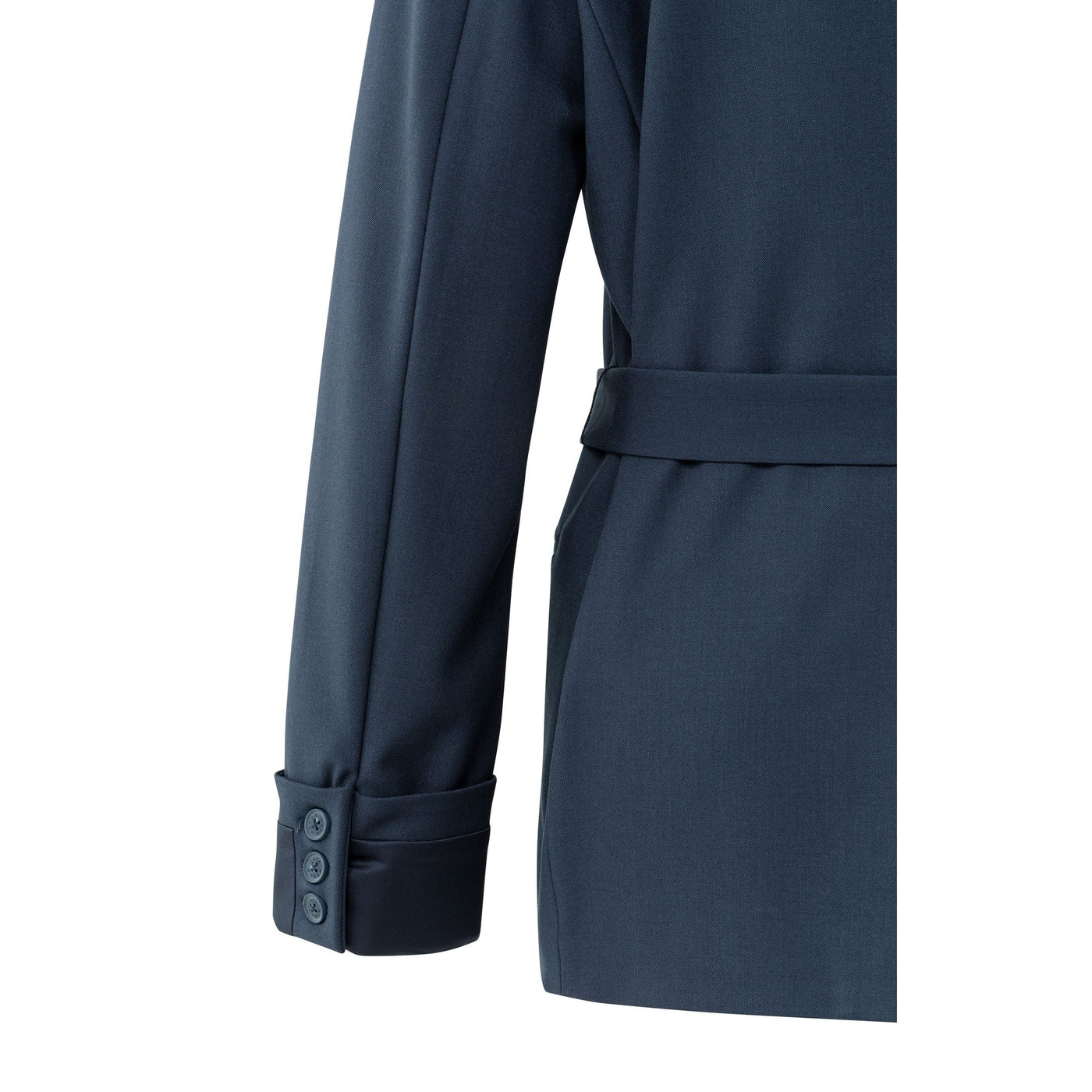 Woven Blazer with Belt and Folded Cuff Detail