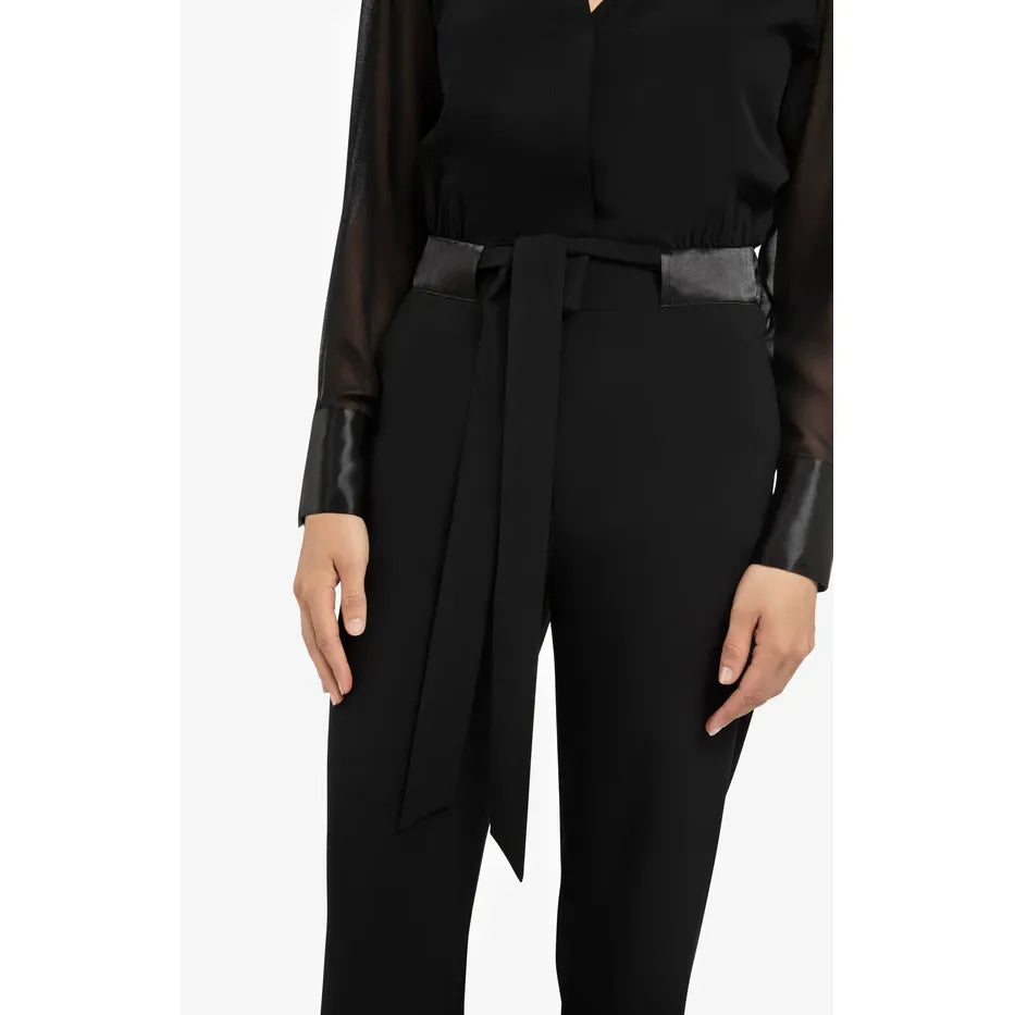 Woven Jumpsuit w/ Sheer Sleeves