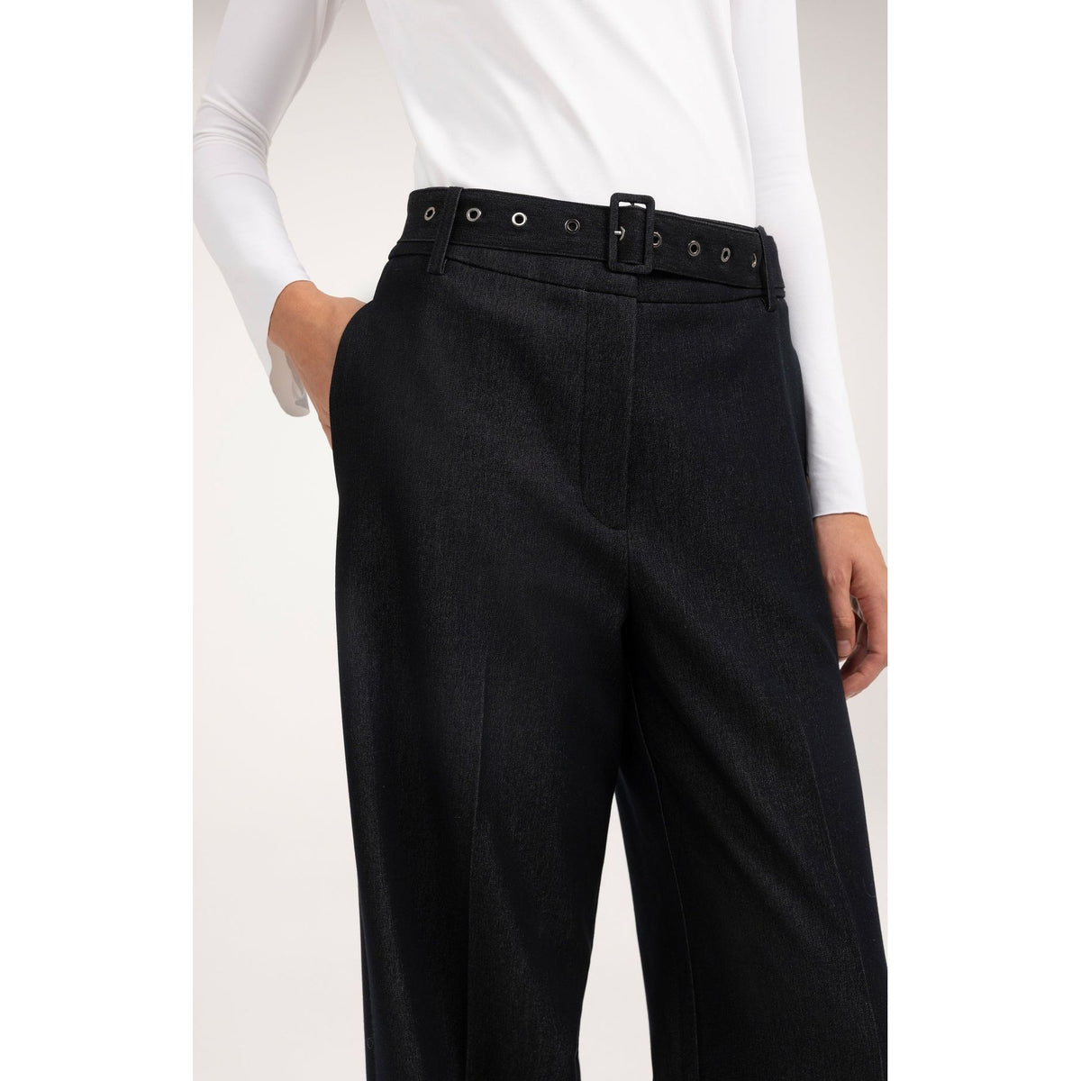 Woven Wide Leg Trousers w/ Belt
