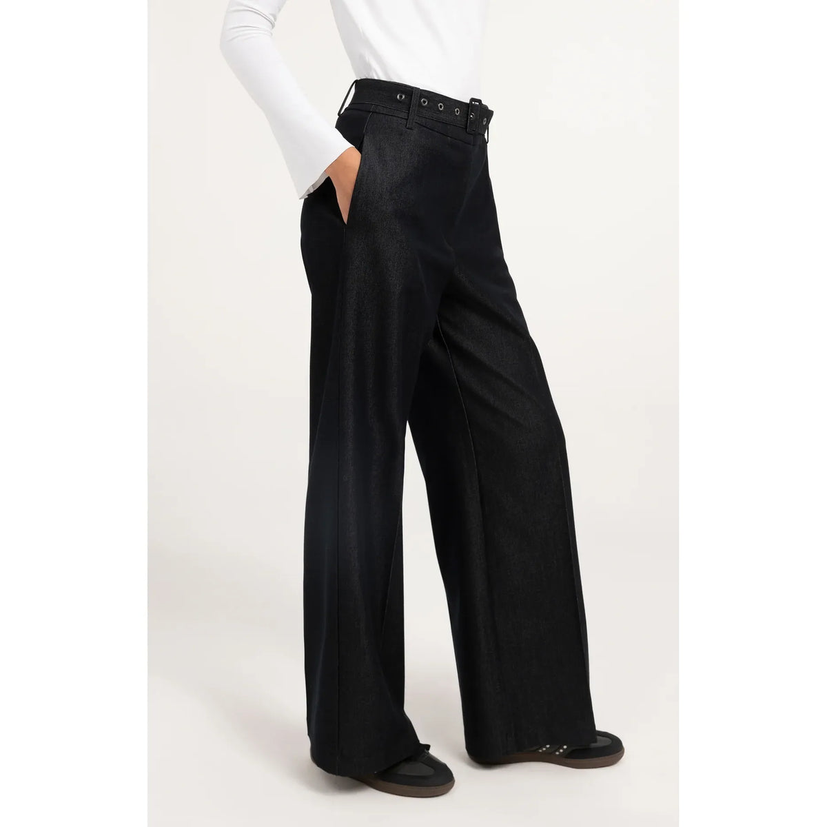Woven Wide Leg Trousers w/ Belt