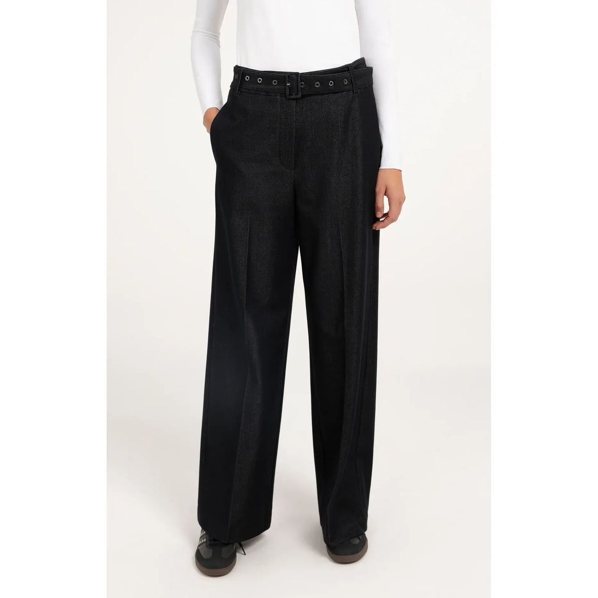 Woven Wide Leg Trousers w/ Belt